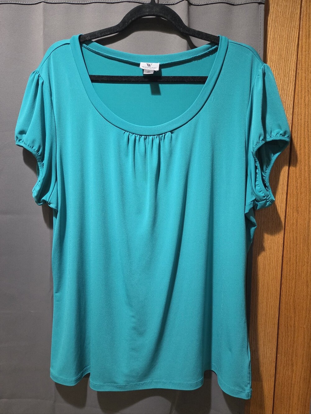Worthington Women's Teal Short-Sleeve Scoop Neck Silky Top